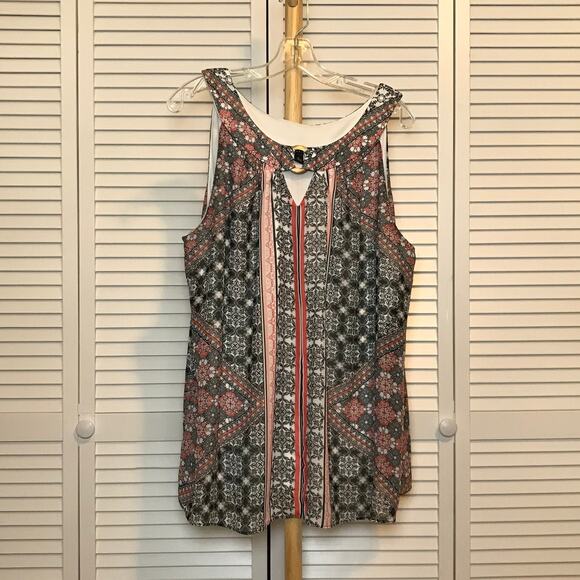 ALYX Geometric Floral Scoop Keyhole Neckline Sleeveless Blouse 1X - Picture 1 of 7